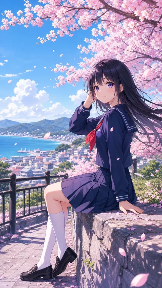 樱花海湾校服少女